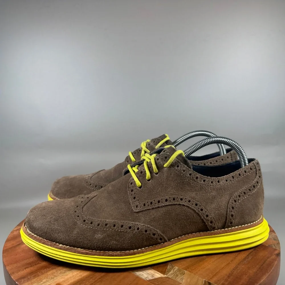 Cole Haan Lunargrand Wingtip Brown Suede Yellow Lunarlon Mens 8.5 C11096